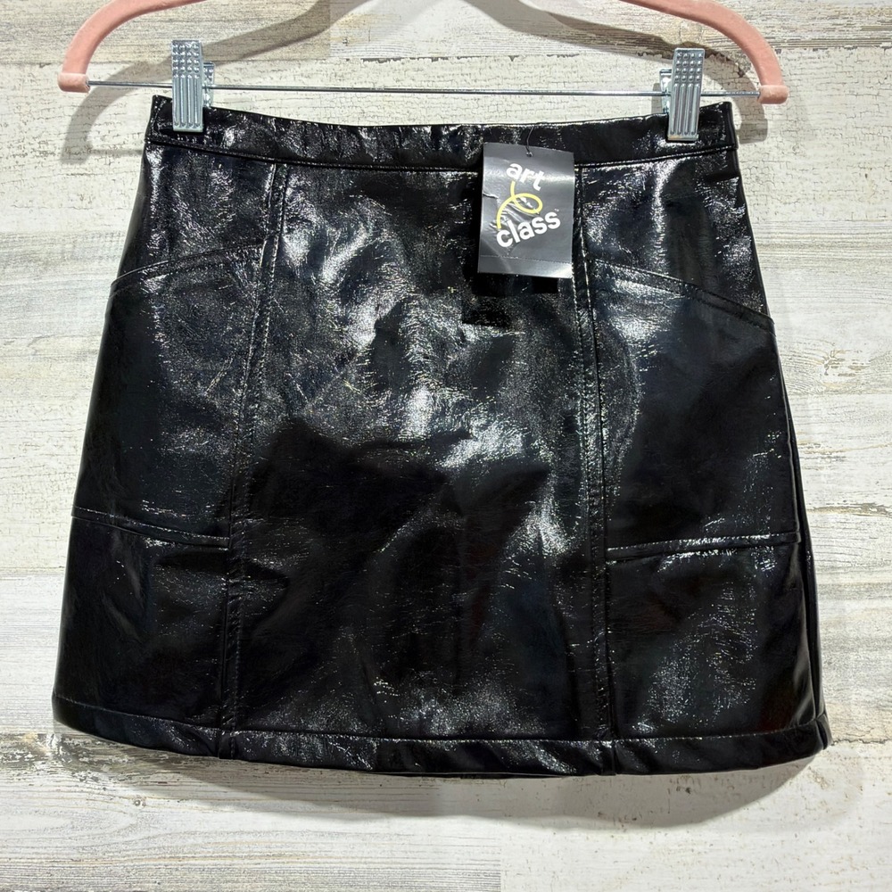 Art Class Faux Leather Skirt Girls Size L 10/12 Black Patent Shiny Edgy NWT